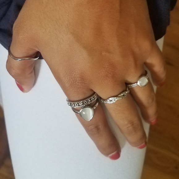 BOHO SILVER IVORY STACK RINGS - Picture 3 of 4